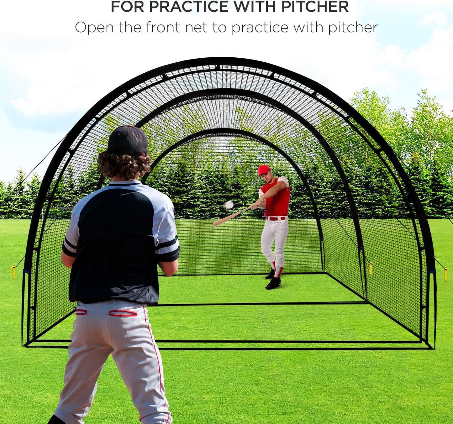 Baseball Batting Cage Net Batting Cages for Backyard Portable Baseball and Softball Batting Cages with Pitching Machine Hole and Detachable Door for Backyard Outdoor Hitting Practice