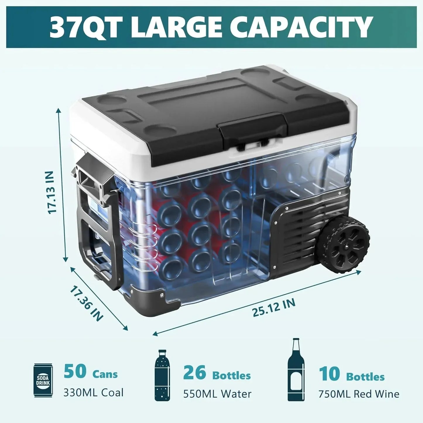 12 Volt Refrigerator, 53QT(50L) Electric Cooler, Portable Freezer 12V/24V DC 110-240V AC, 12V Fridge -4��~68��, 12V Cooler with Wheels & 2 Baskets for Travel, Truck, Boat, Camping